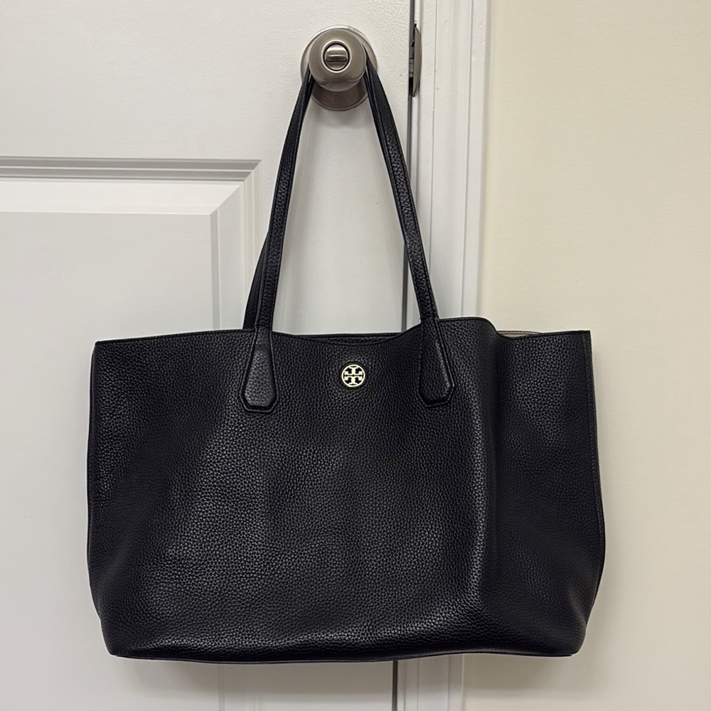 Tory Burch Black Pebbled Leather Tote - Picture 2 of 10